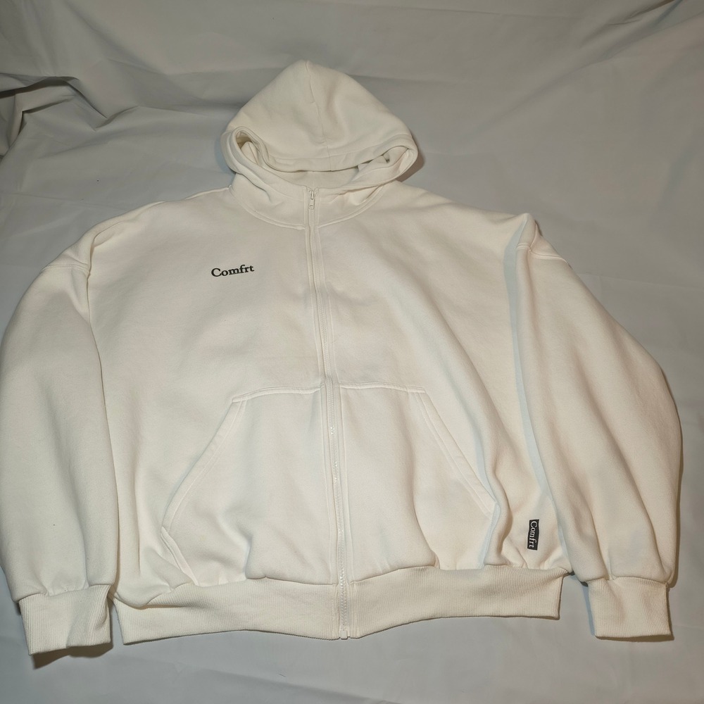 Comfrt Zip Up Hoodie Mens Cream White Oversized Fleece Sweatshirt